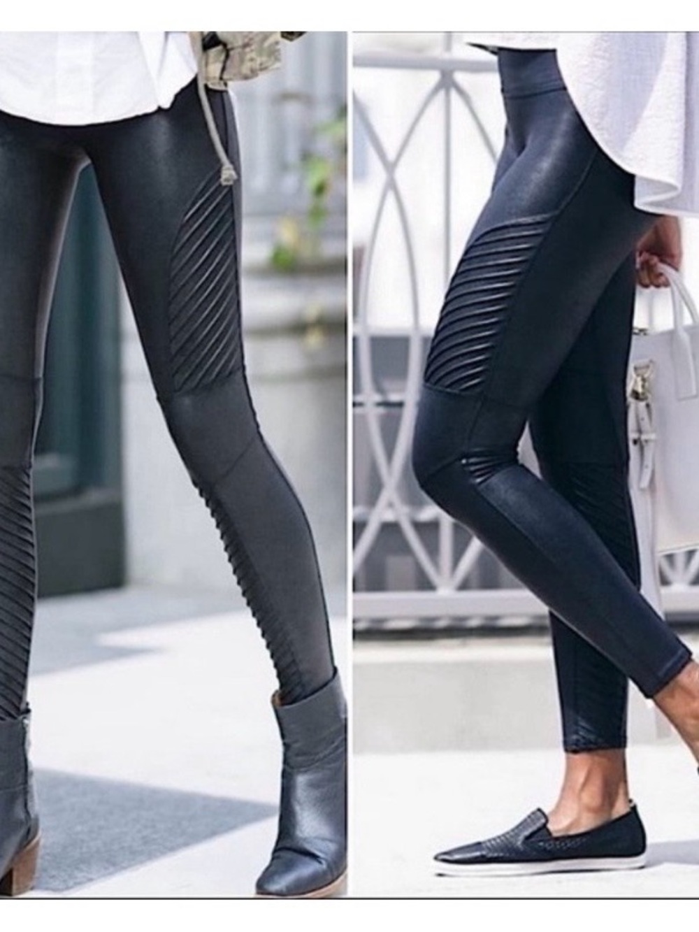 SPANX Black Moto-Panel Faux Leather Leggings